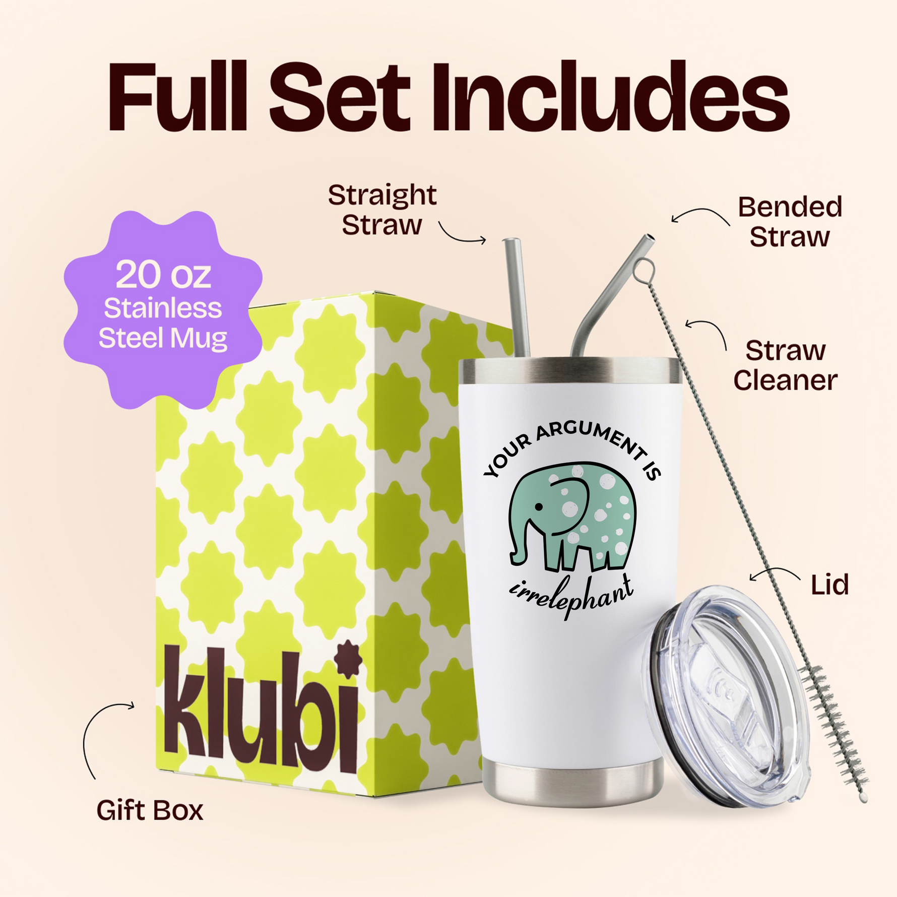 Gifts for Friends - Your Argument is Irrelephant White 20 ounce oz Tumbler Gifts Casual Friendship