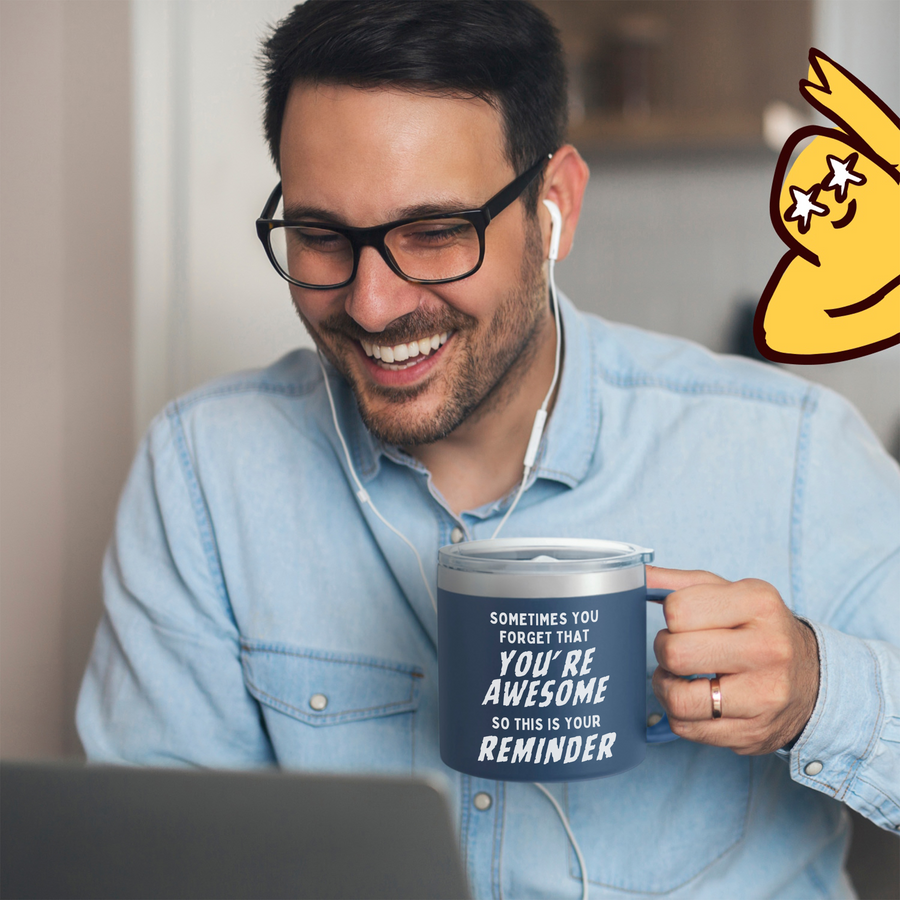 Gift for Fathers Dad - Sometimes You Forget You're Awesome (Masculine) Navy 14 ounce oz Mug for Fathers Dad
