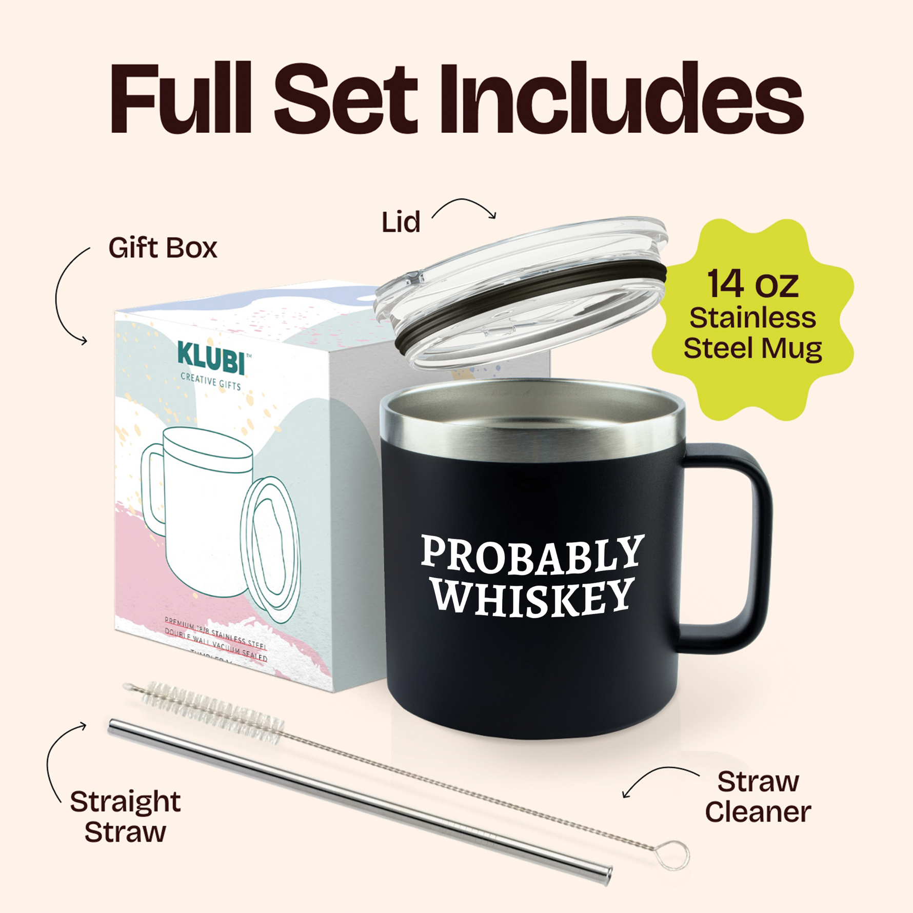 Gifts for Fathers Dad - Probably Whiskey Black 14 ounce oz Mug