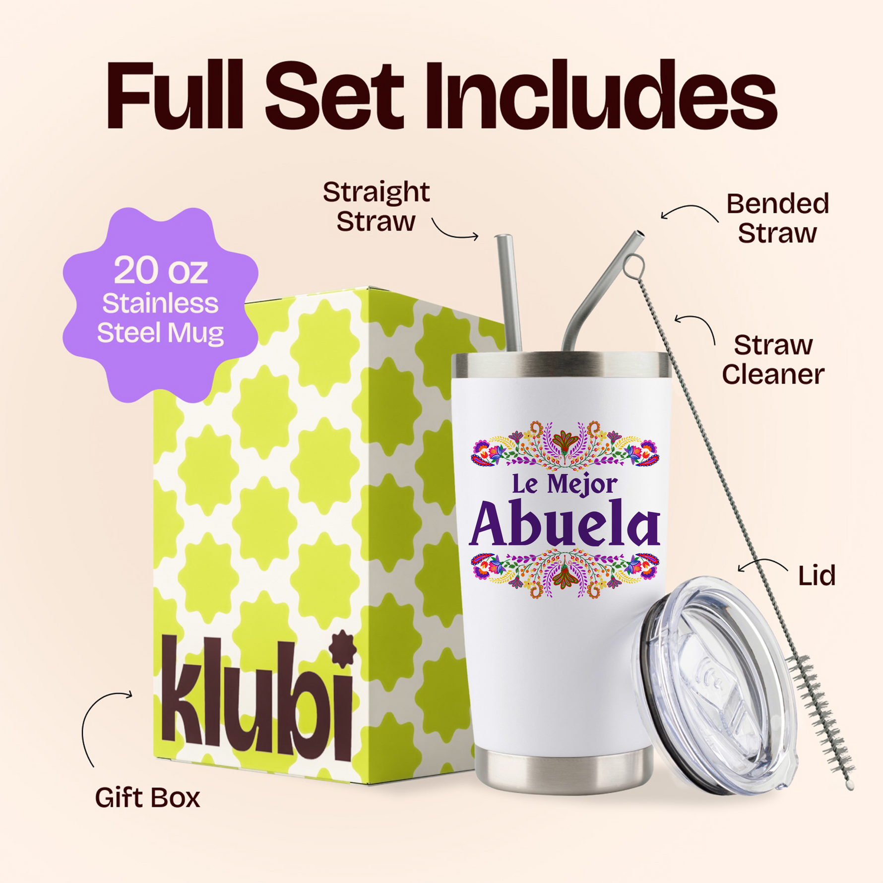 Gift for Grandma - Abuela Gift 20 ounce oz white Tumbler - Birthday Gifts for Women Grandma