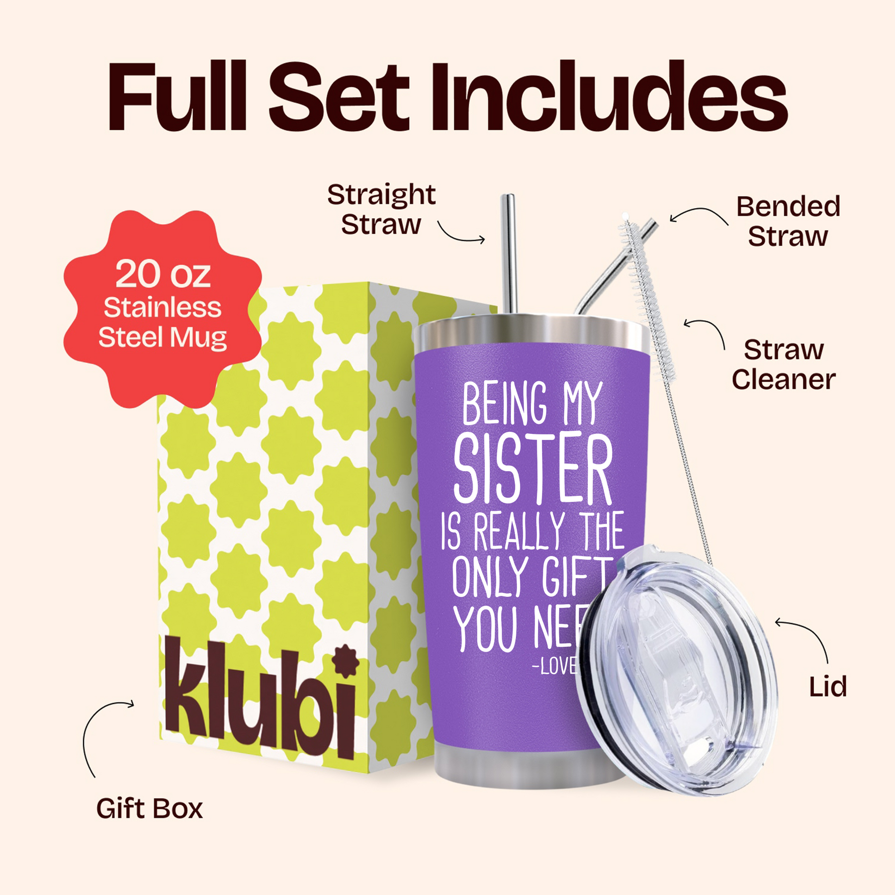 Gifts for Sister - Being My Sister Gift Purple 20 ounce oz Tumbler Birthday Gifts for Women and Sisters