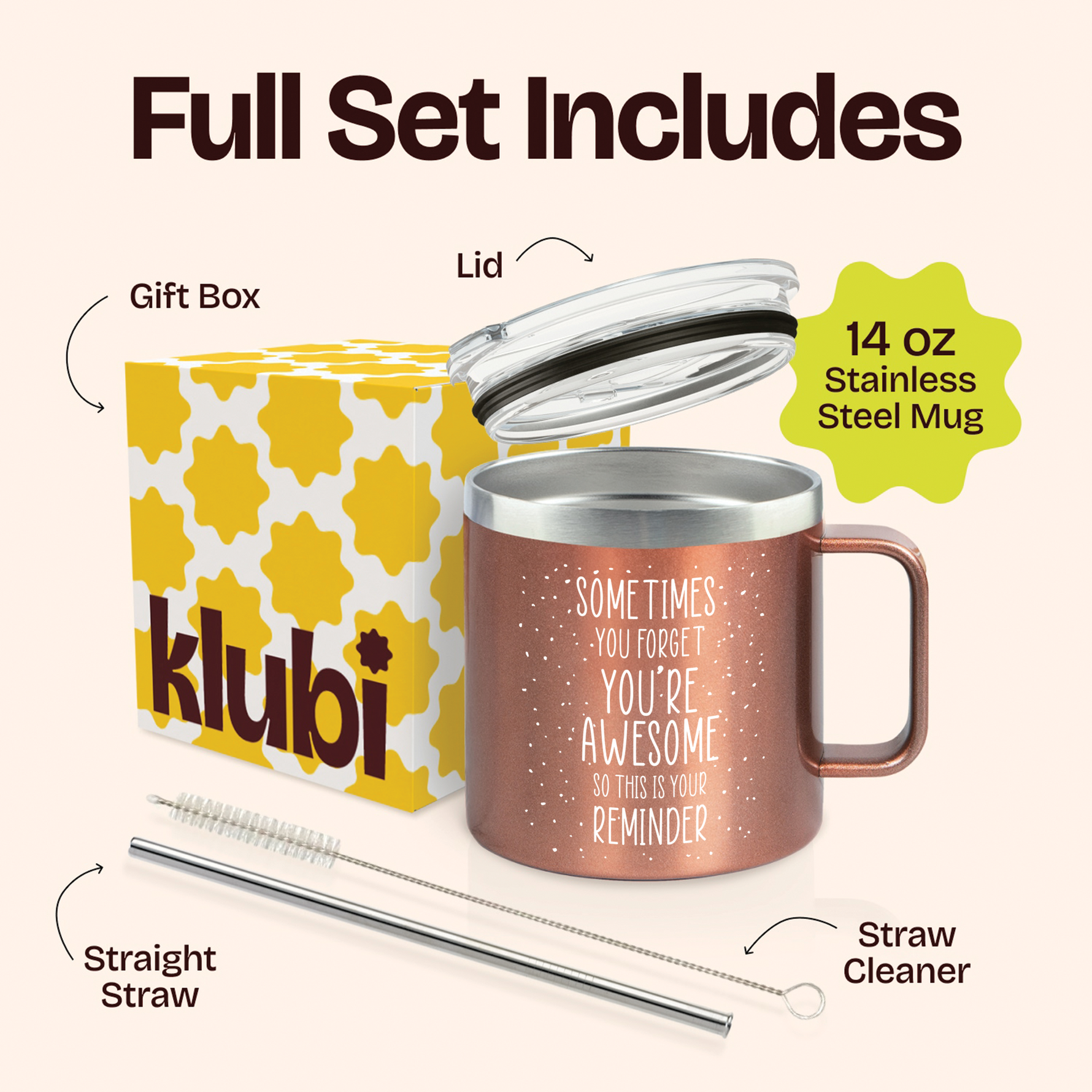 Gifts for Women and Mothers - Sometimes You Forget You Are Awesome 14 ounce oz Rose Gold Mug