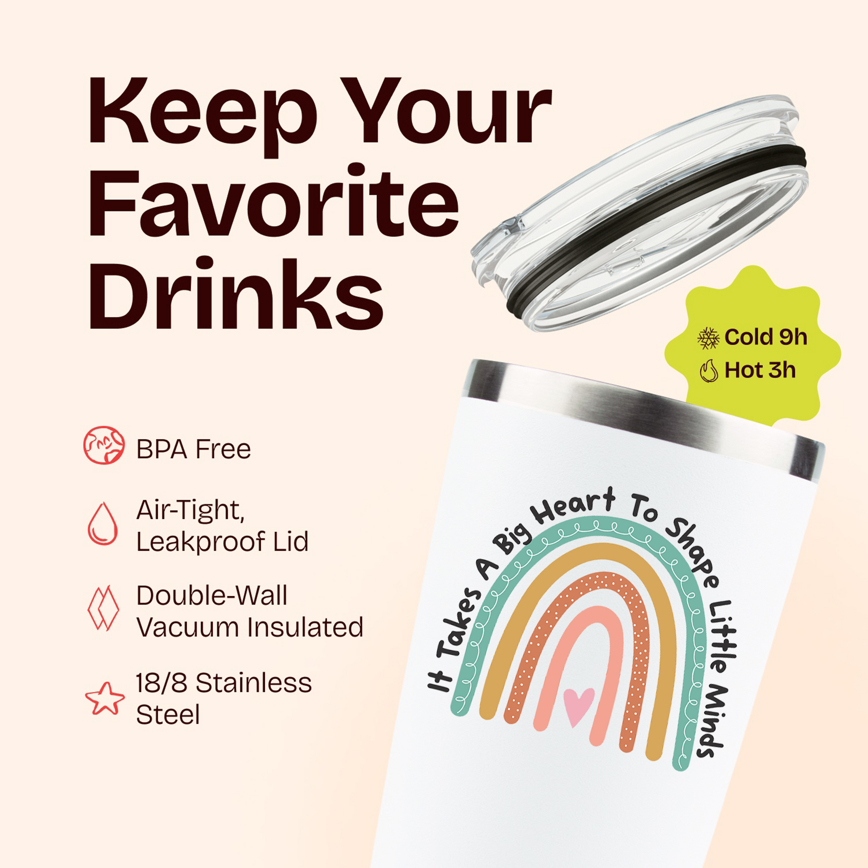 Gifts for Teachers - Rainbow Teacher White 20 ounce oz Tumbler