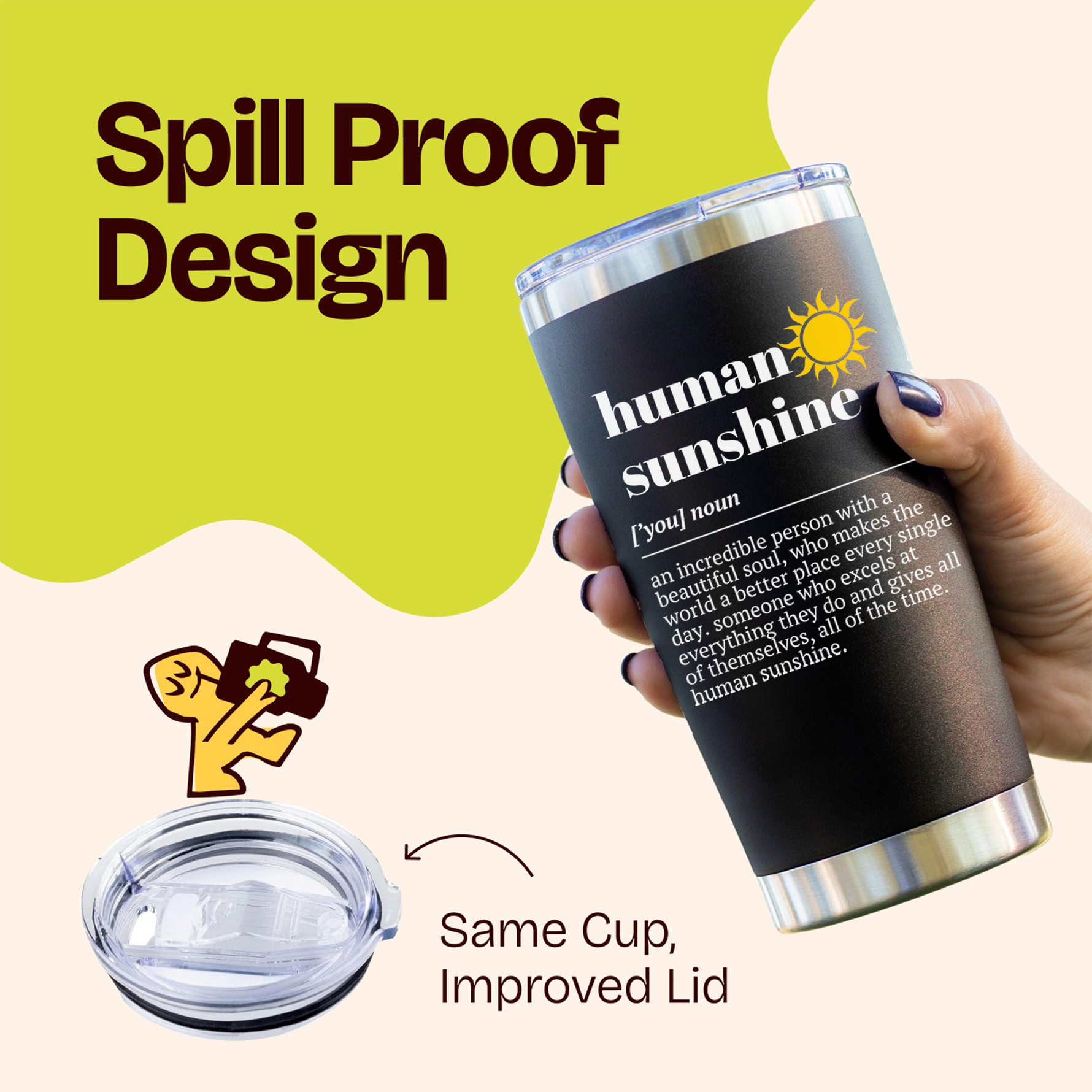 Human Sunshine Black 20 ounce oz Tumbler Birthday Gifts for Amazing Teachers