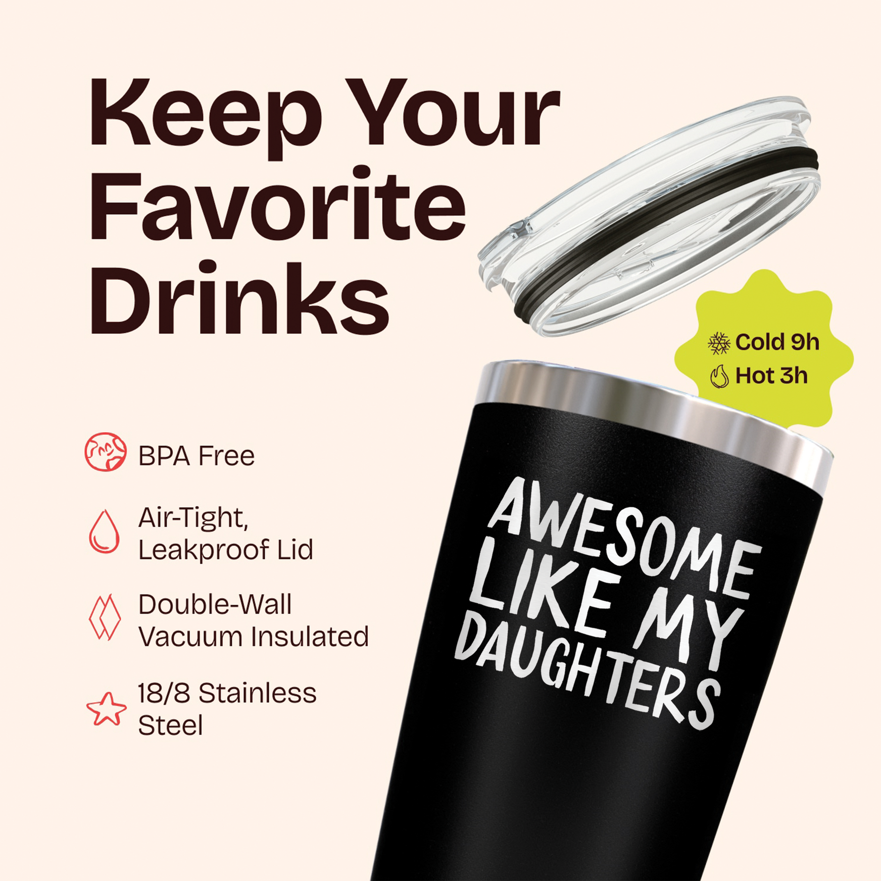 Gift for Father Dad - Awesome like Daughters Engraved Black 20 ounce oz Tumbler Birthday Gift for Father Dad