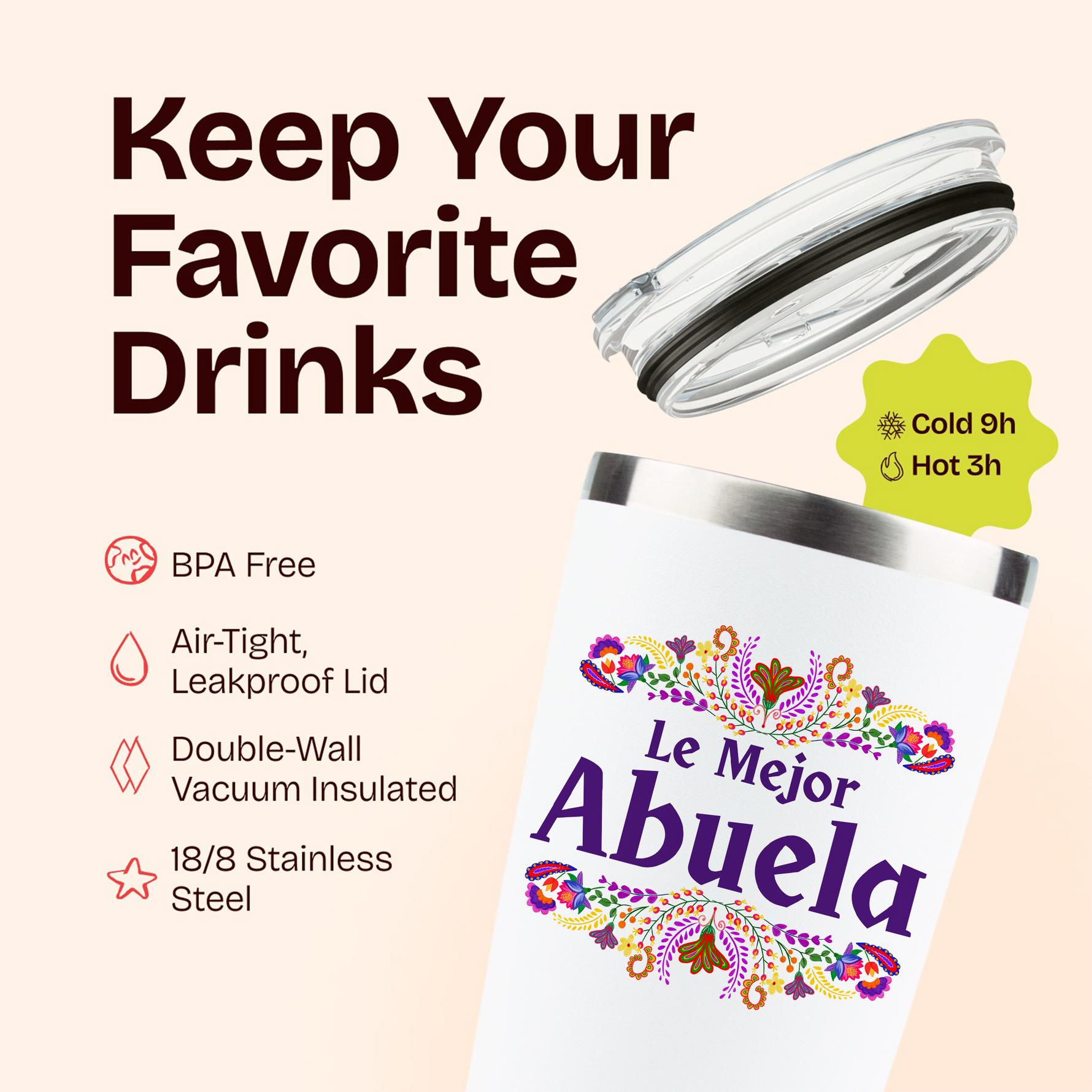 Gift for Grandma - Abuela Gift 20 ounce oz white Tumbler - Birthday Gifts for Women Grandma