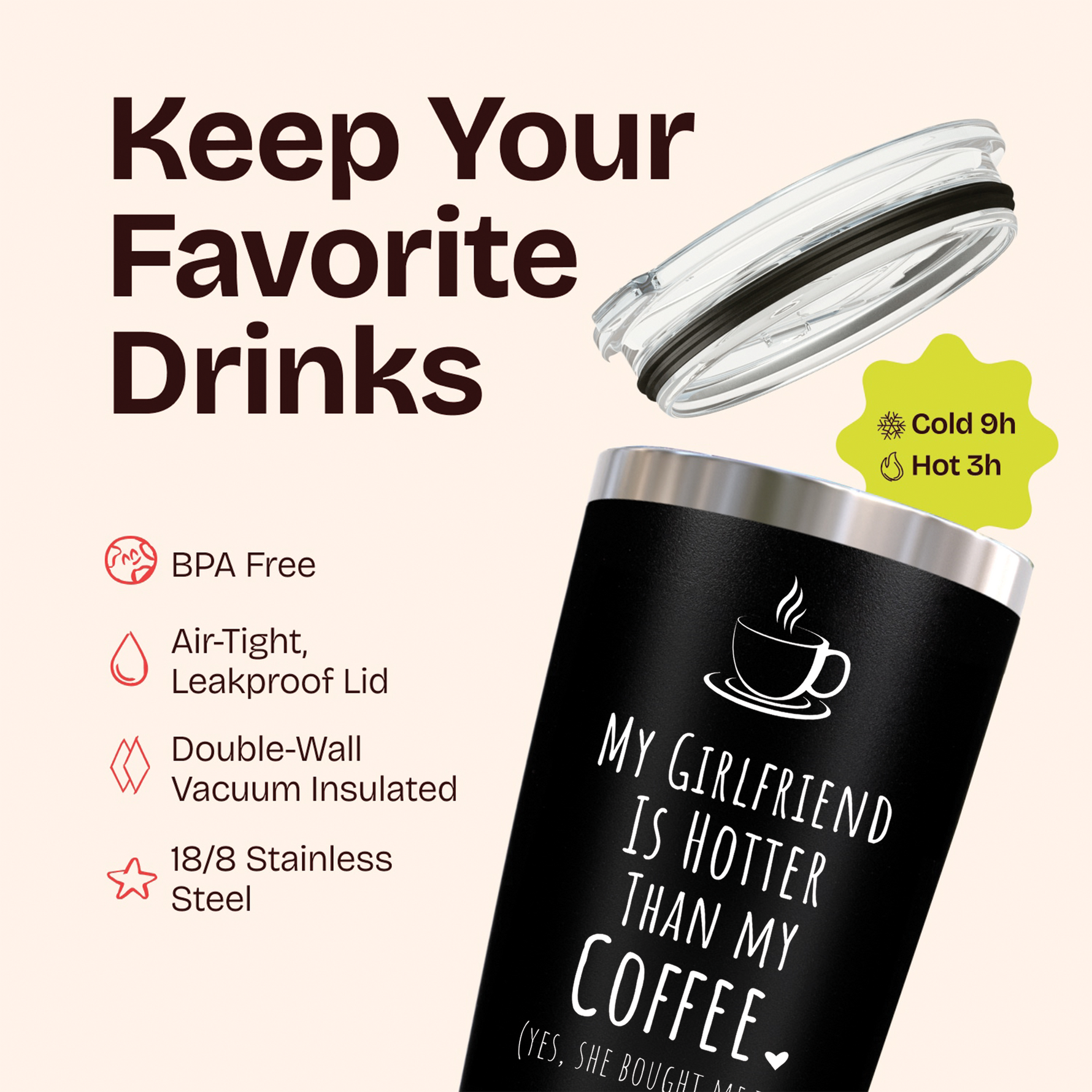 Gifts for Girlfriend Wife - Girlfriend Hotter Than Coffee Black 20 ounce oz Tumbler Gifts Love Girlfriend Wife
