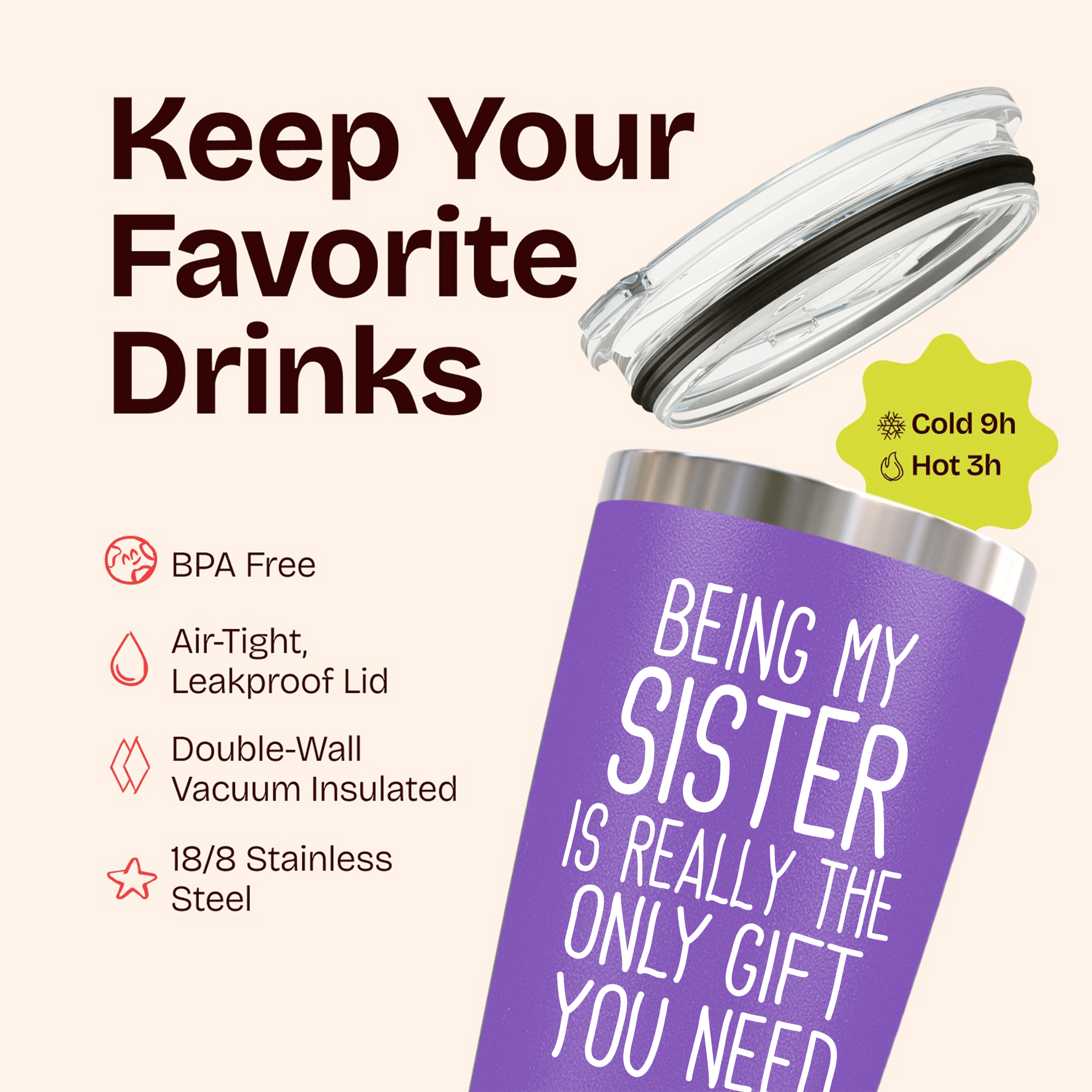 Gifts for Sister - Being My Sister Gift Purple 20 ounce oz Tumbler Birthday Gifts for Women and Sisters
