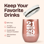 50th Birthday Gifts for Women - 21 With 29 Years Experience 12 ounce oz Rose Gold Tumbler Decorations