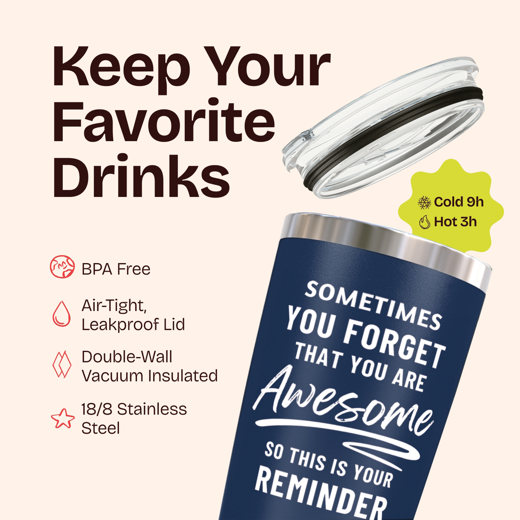 Gift for Fathers Dad - Sometimes You Forget You're Awesome (Masculine) Navy 20 ounce oz Birthday Gifts for Fathers Dad