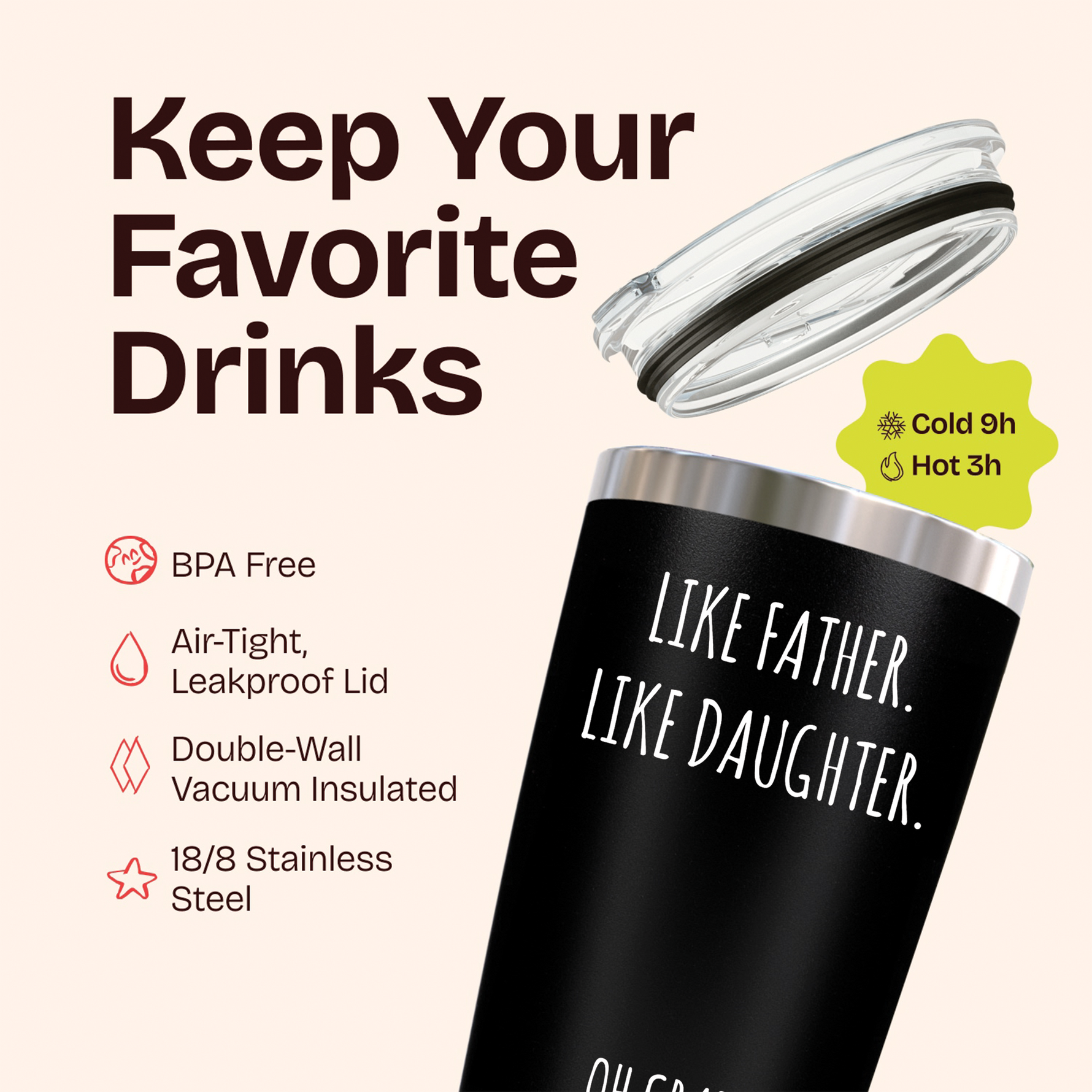 Gift for Fathers - Like Father Like Daugher Black 20 ounce oz Tumbler Dad Fathers Day
