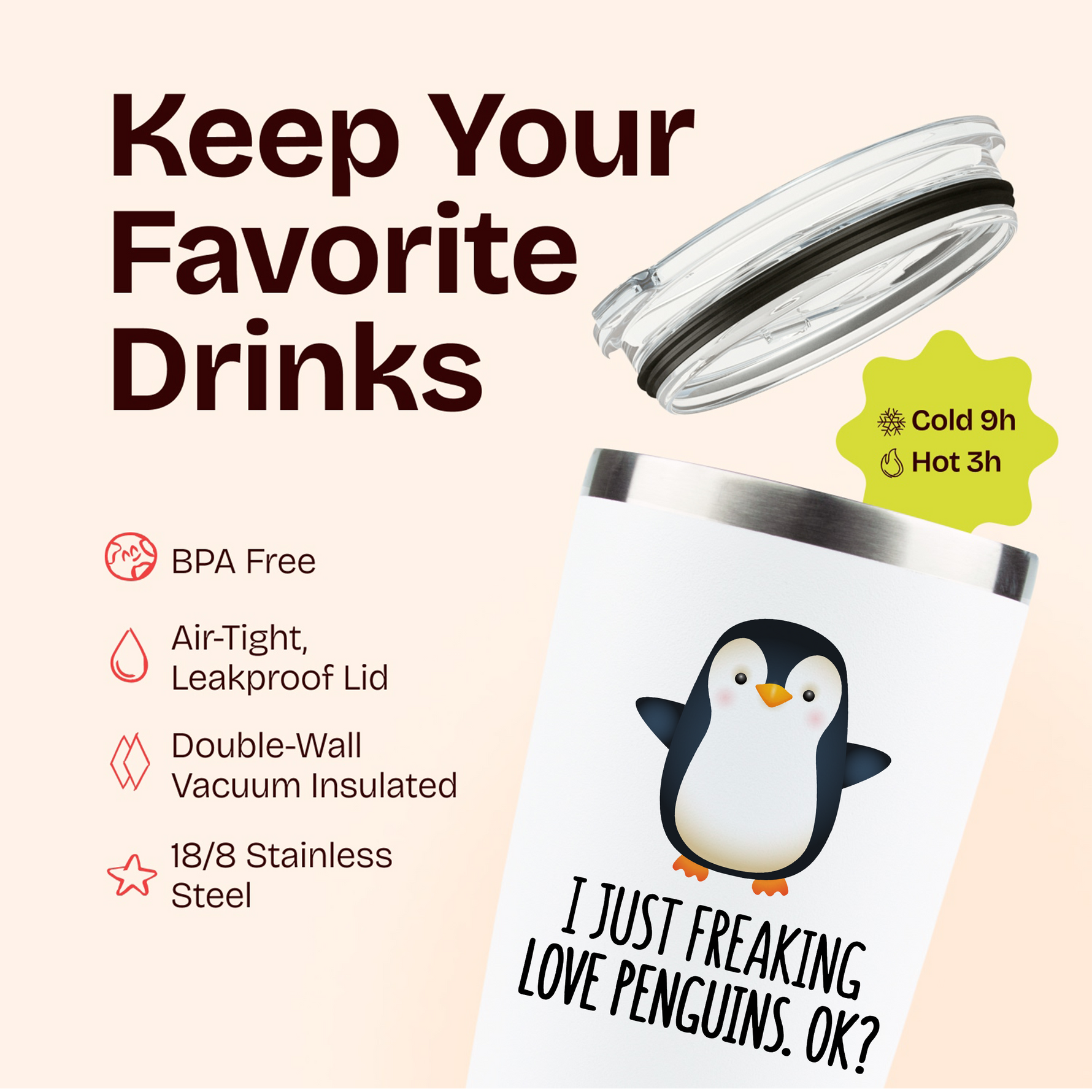 Gifts for Friends - Freaking Love Penguins White 20 ounce oz Tumbler Gifts Casual Friendship