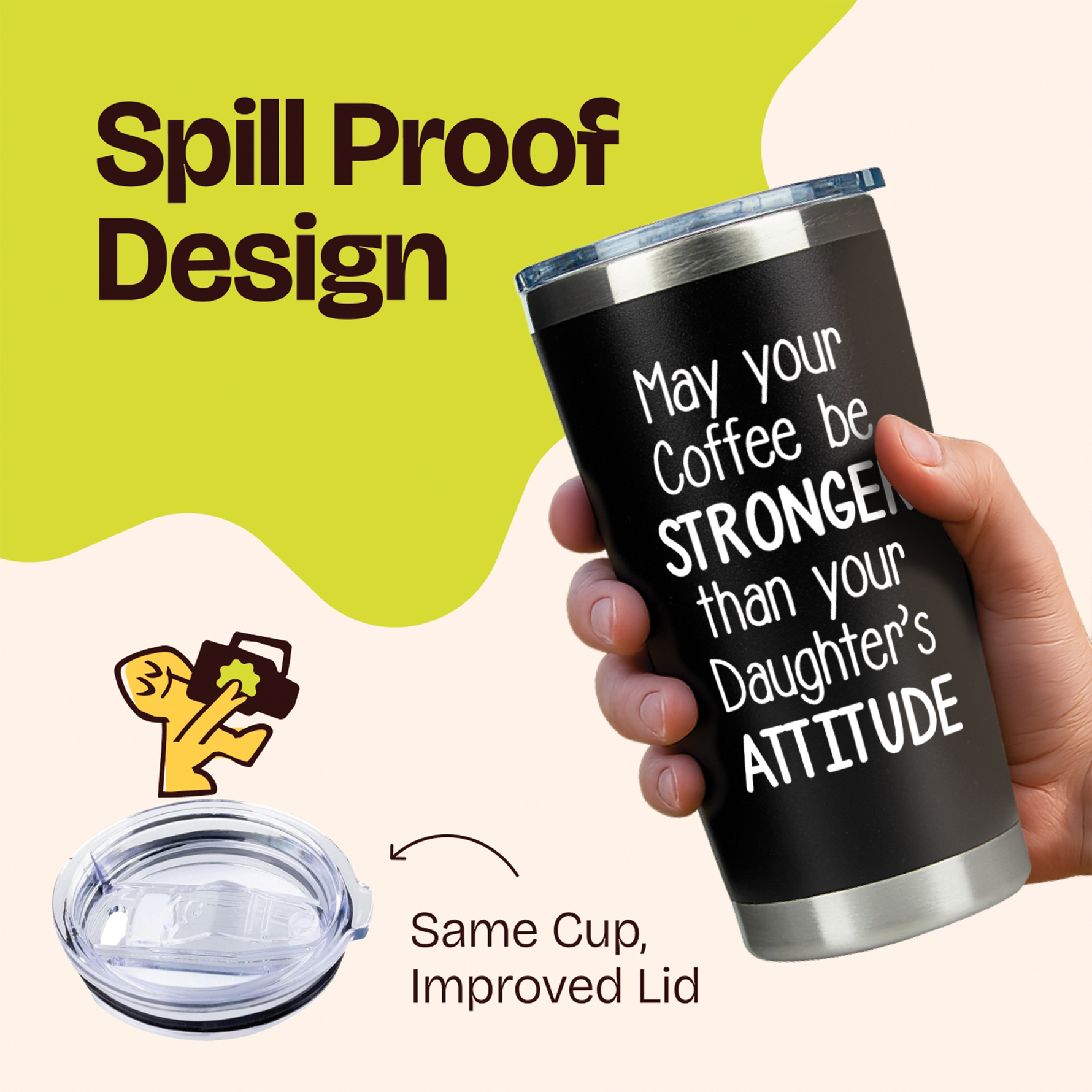 Gift for Fathers - CUT Coffee Stronger Black 20 ounce oz Tumbler Fathers Day Birthday Dad