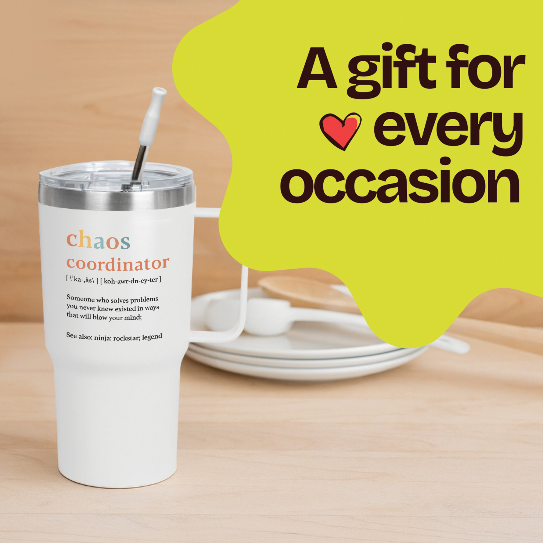 Gift for Women, Boss - Chaos Coordinator White 20 ounce oz Tumbler Gifts for Boss Lady Mom Coworker