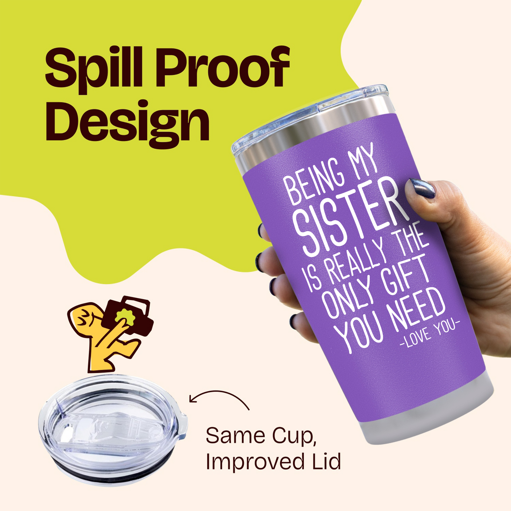 Gifts for Sister - Being My Sister Gift Purple 20 ounce oz Tumbler Birthday Gifts for Women and Sisters