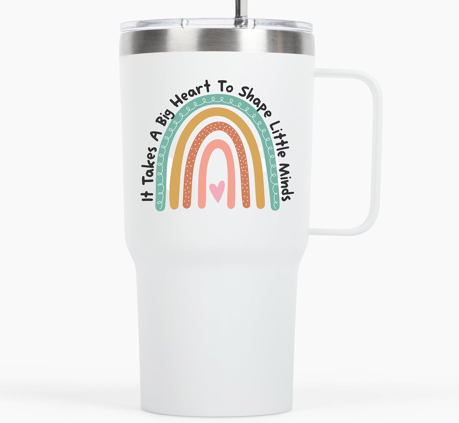 Gifts for Teachers - Rainbow Teacher White 20 ounce with handle oz Tumbler