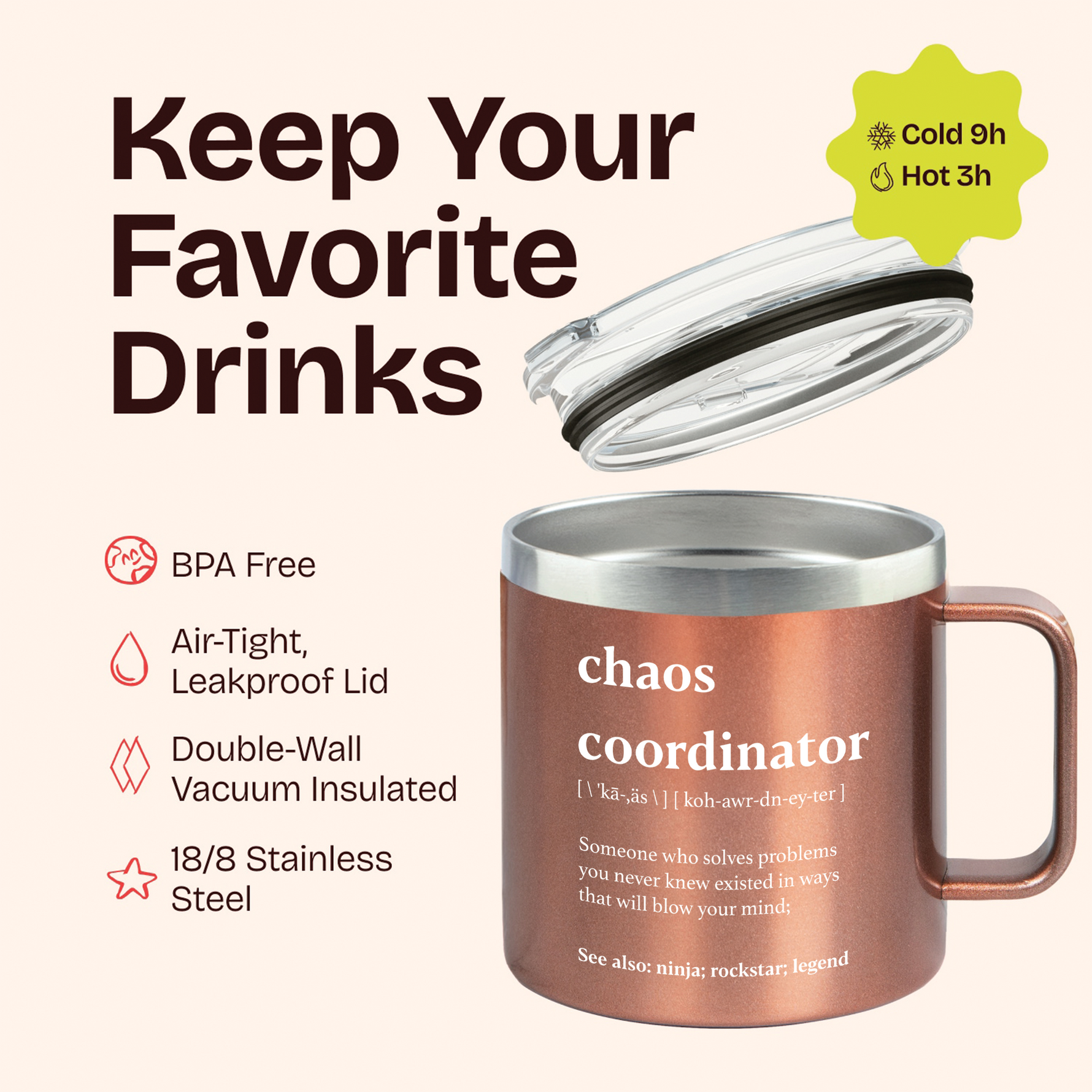 Gift for Mom Women Nurse - Chaos Coordinator Rose Gold 14 ounce oz Mug Gifts for Mom Women Coworker Nurse
