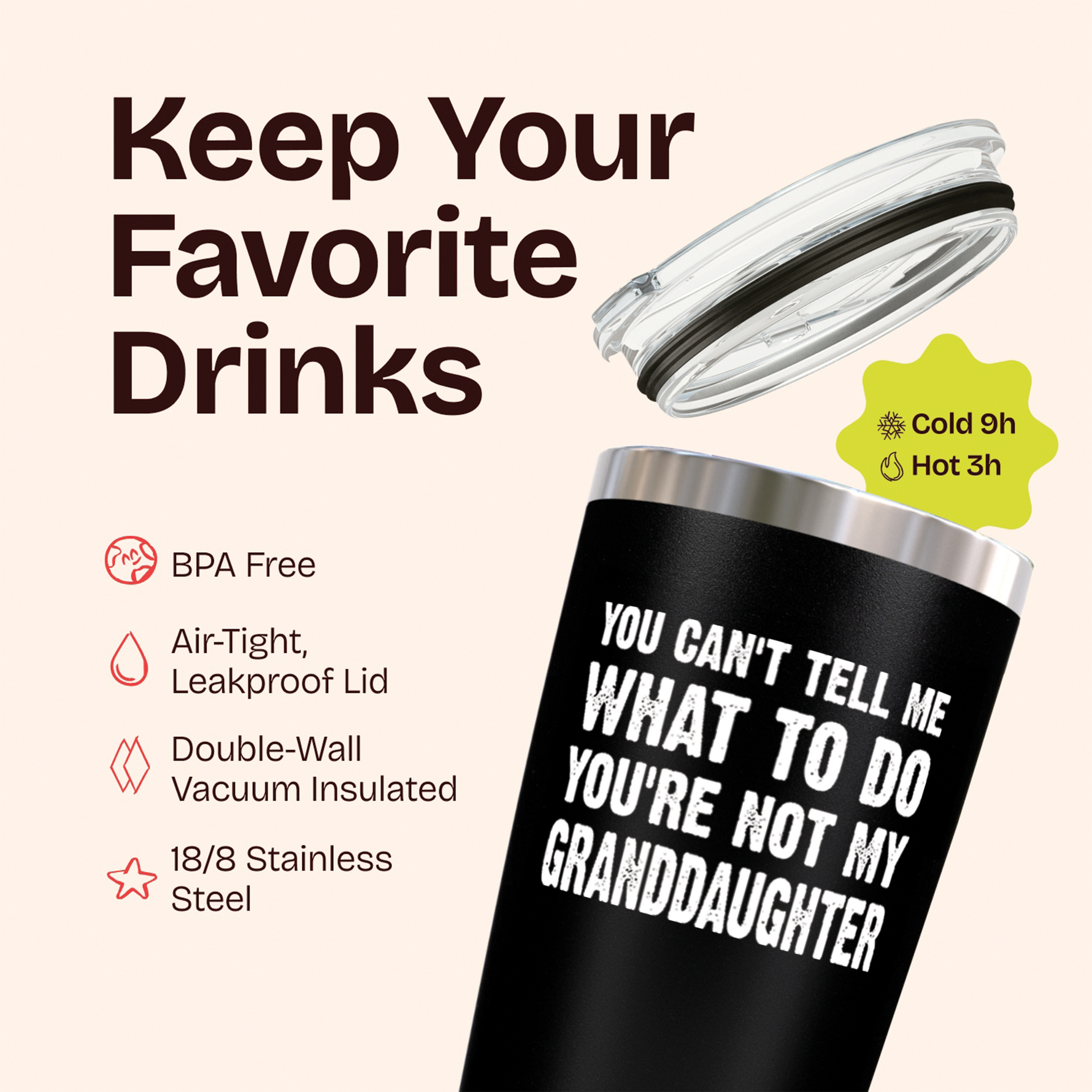 Gifts for Grandpa - Not My Granddaughter Black 20 ounce oz Tumbler Gifts Grandpa Father's Day