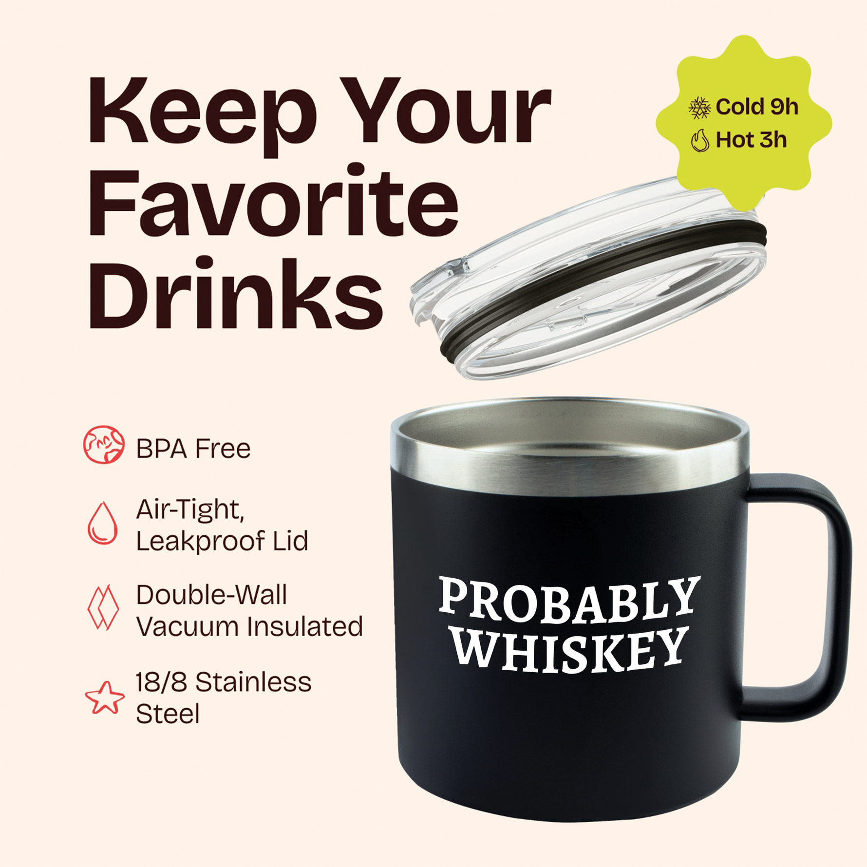 Gifts for Fathers Dad - Probably Whiskey Black 14 ounce oz Mug