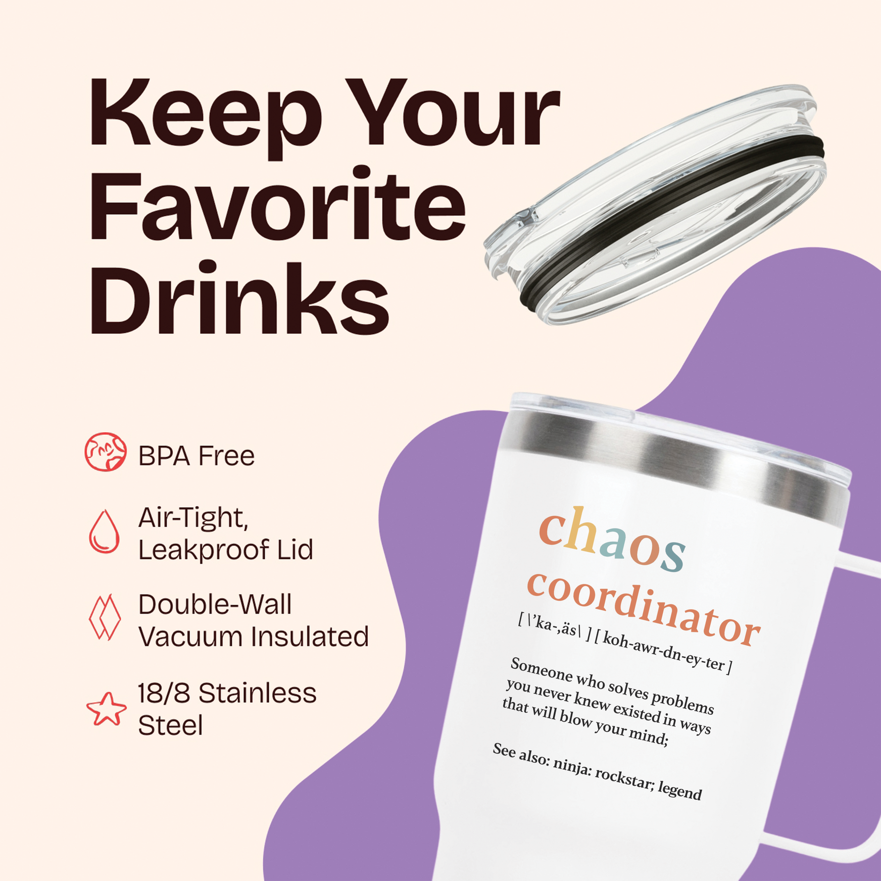 Gift for Women, Boss - Chaos Coordinator White 20 ounce oz Tumbler Gifts for Boss Lady Mom Coworker