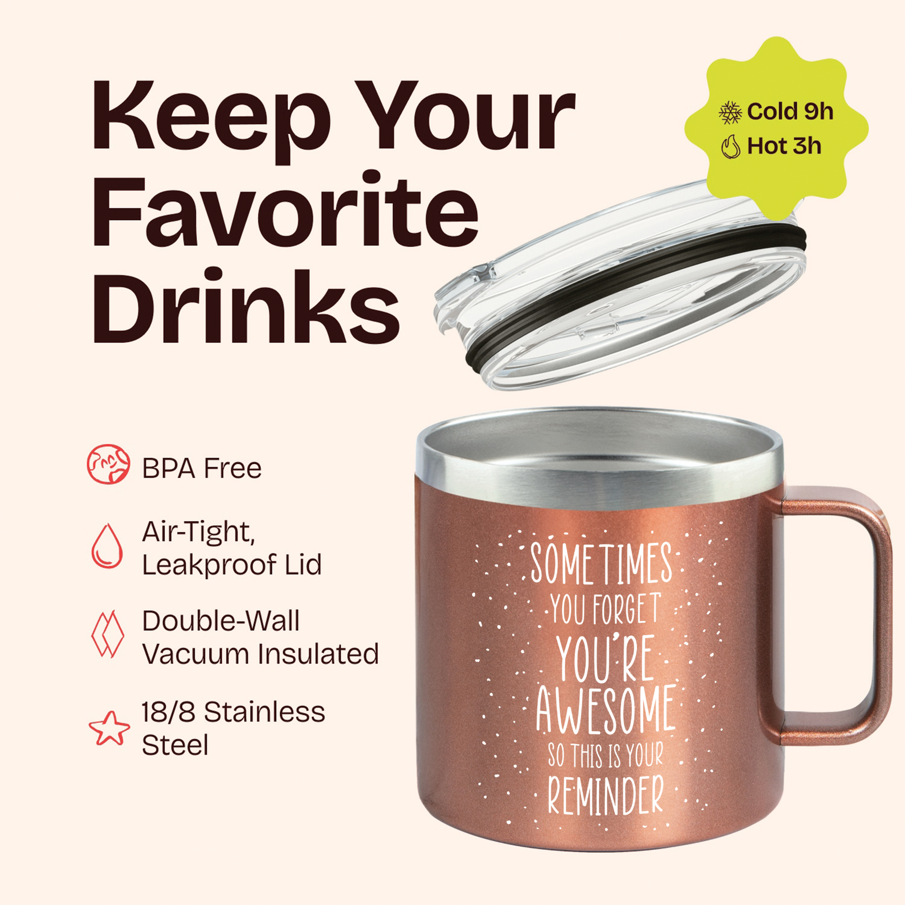 Gifts for Women and Mothers - Sometimes You Forget You Are Awesome 14 ounce oz Rose Gold Mug
