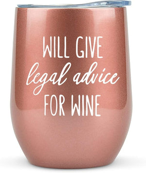 KLUBI Lawyer Gifts -Will Give Legal Advice for Wine 12oz Tumbler/Mug for Wine or Coffee - Gift Idea for Law School, Judge