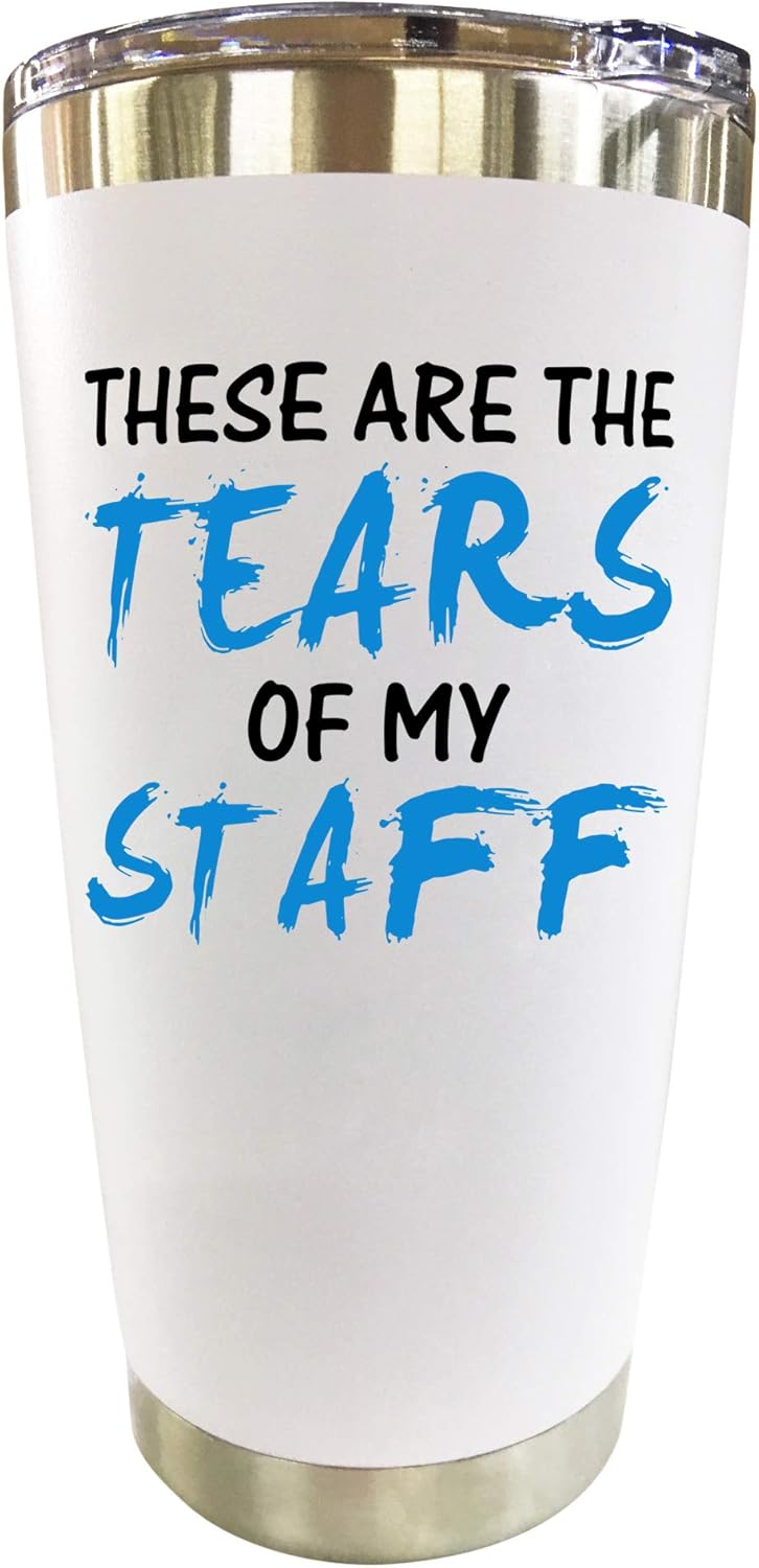 KLUBI Birthday Gifts for Boss Male - These Are The Tears Of My Staff Tumbler White 20 Ounce Manager Gifts for Men Boss Birthday