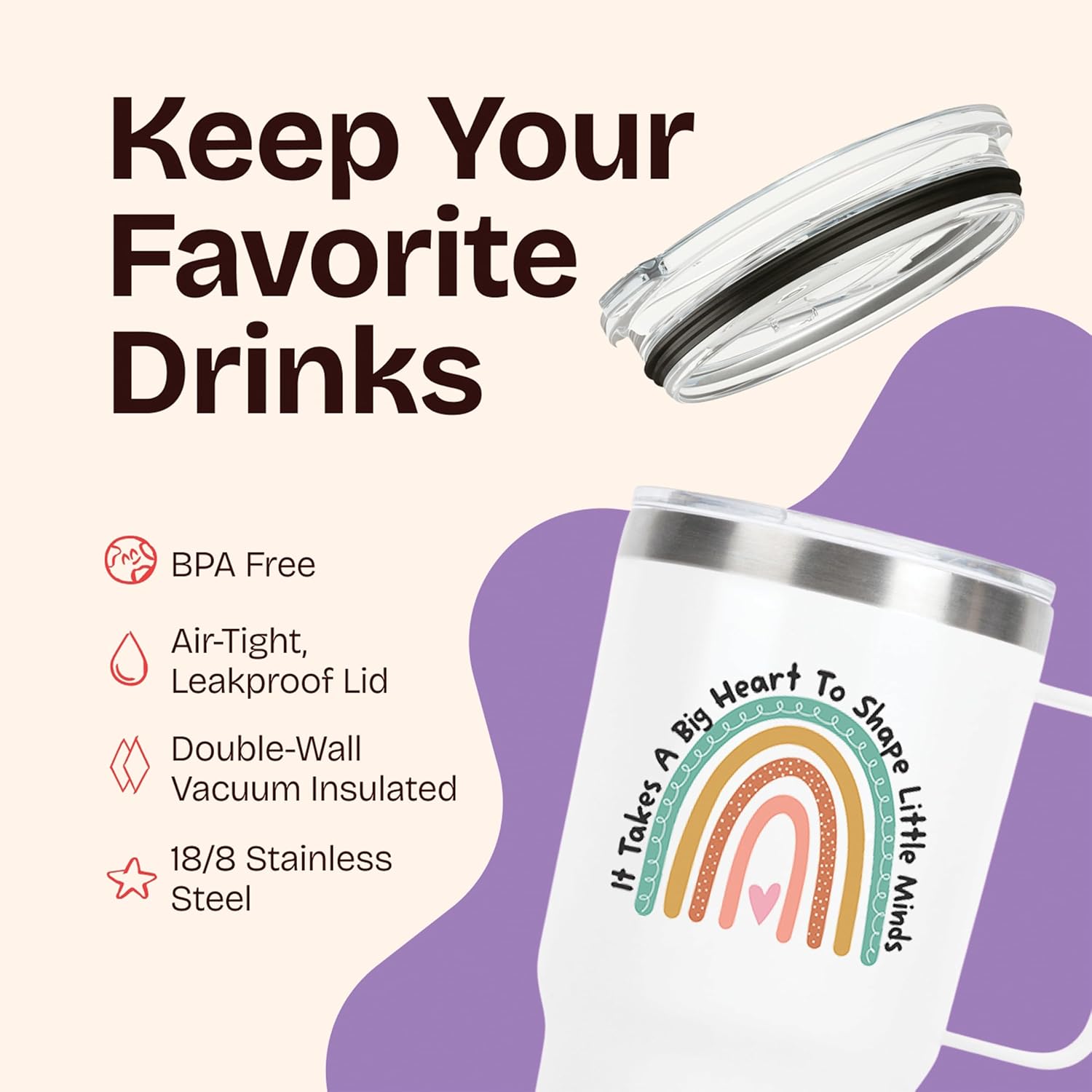 Gifts for Teachers - Rainbow Teacher White 20 ounce with handle oz Tumbler
