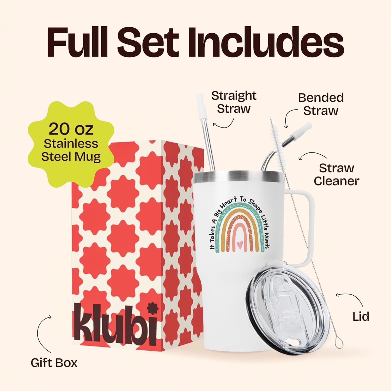 Gifts for Teachers - Rainbow Teacher White 20 ounce with handle oz Tumbler
