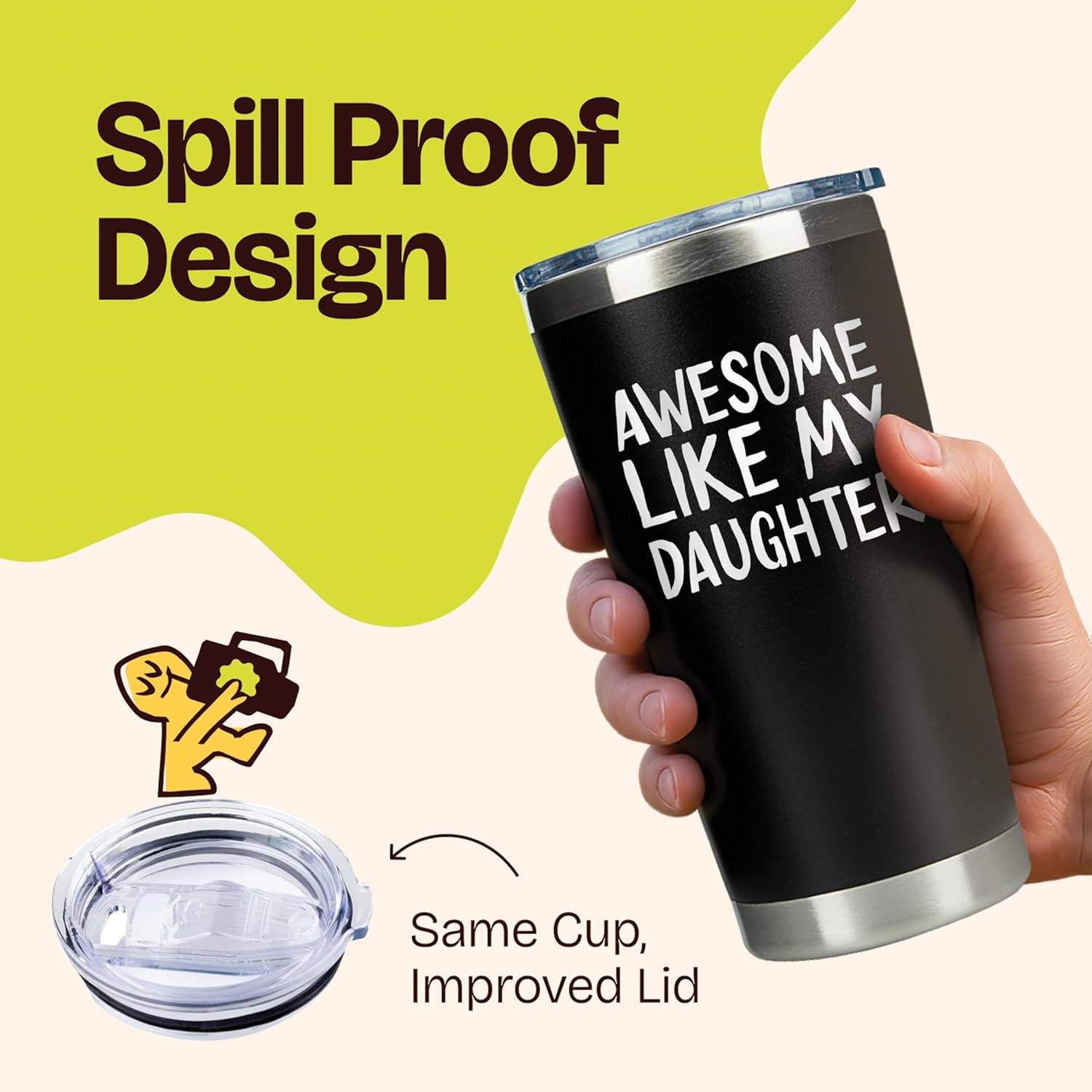 Gift for Father Dad - Awesome like My Daughter Engraved Black 20 ounce oz Tumbler Birthday Gift for Father Dad