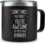 Gift for Mom Dad - Sometimes You Forget You're Awesome Black 14 ounce oz Birthday Gifts for Men Women Dad Mom