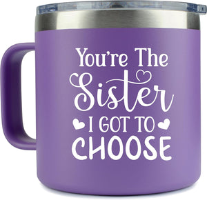 KLUBI Gifts for Best Friend – “You’re the Sister I Got to Choose” 14oz Purple Tumbler Mug -Cute Idea for Friendship