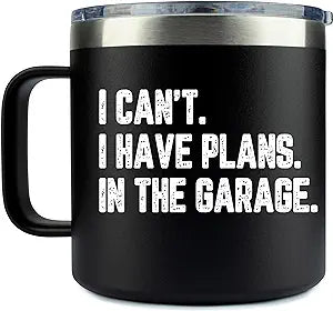In the garage - Tumbler 14oz - Stainless Steel, Double-Walled Insulation, Spill Resistant Lid, Portable with Straw and Cleaning Brush