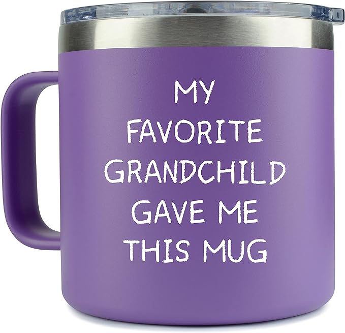 Grandparents Gifts - Tumbler 14oz - Stainless Steel, Double-Walled Insulation, Spill Resistant Lid, Portable with Straw and Cleaning Brush