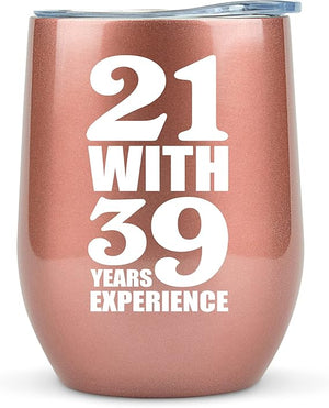 KLUBI 60th Birthday Gifts for Women - 21 With 39 Years Experience Gifts 12oz 60th Birthday Wine Tumbler 60th Birthday Decorations