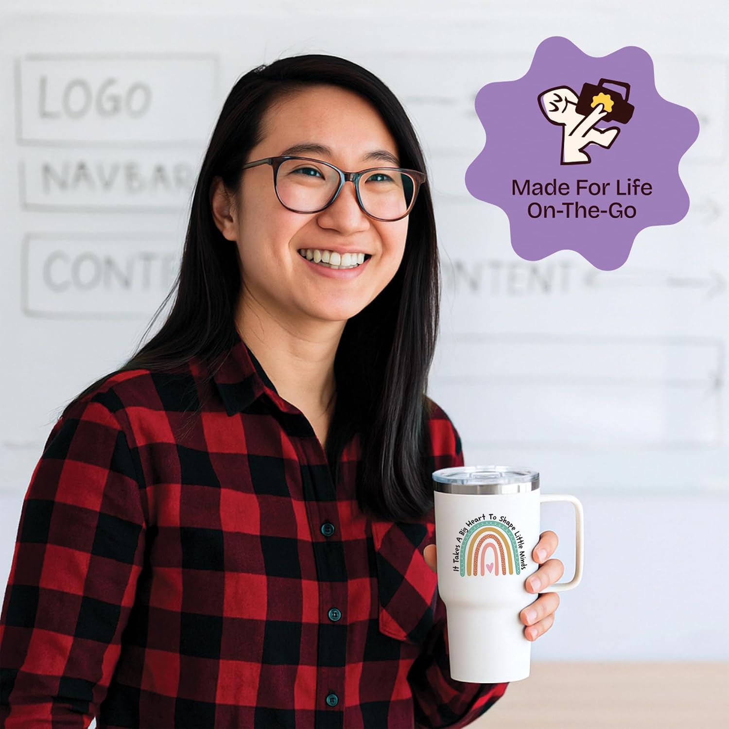 Gifts for Teachers - Rainbow Teacher White 20 ounce with handle oz Tumbler