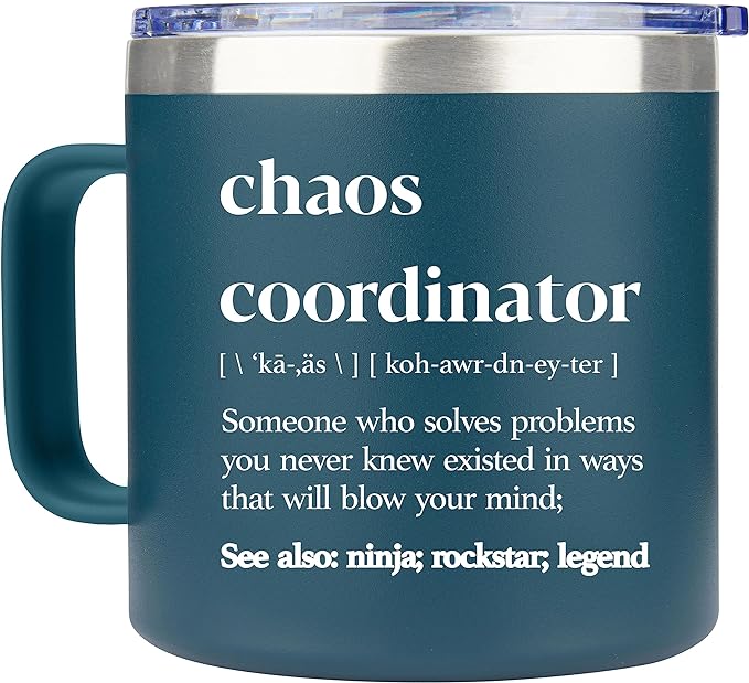 Chaos Coordinator - Tumbler 14oz - Stainless Steel, Double-Walled Insulation, Spill Resistant Lid, Portable with Straw and Cleaning Brush