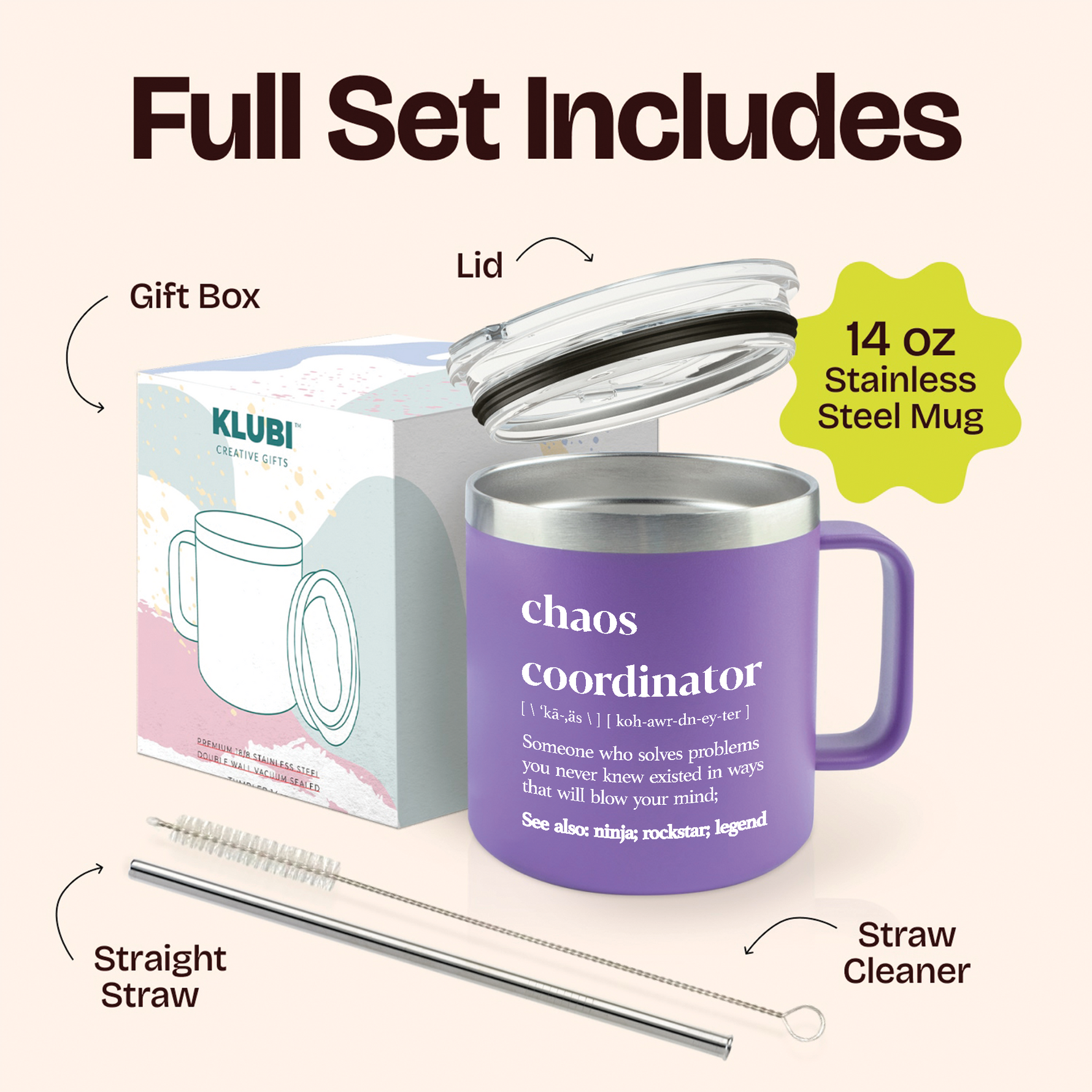 Gift for Mom Nurse - Chaos Coordinator Purple 14 ounce oz Mug Gifts for Mom Women Nurse