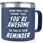 Gift for Fathers Dad - Sometimes You Forget You're Awesome (Masculine) Navy 14 ounce oz Mug for Fathers Dad